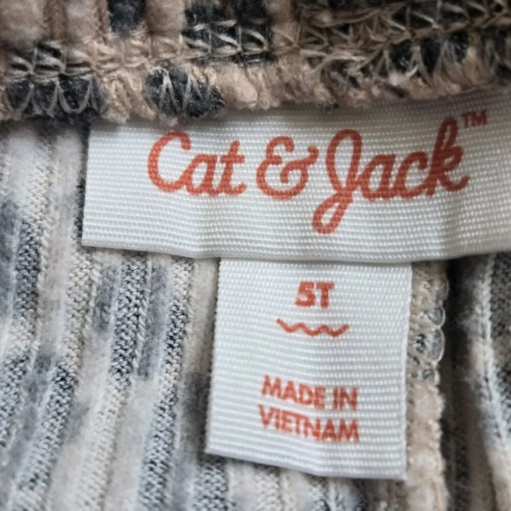 Cat & Jack Girls Ribbed Knit Peplum Shirt Leggings Set Beige Leopard Heart 4T 5T